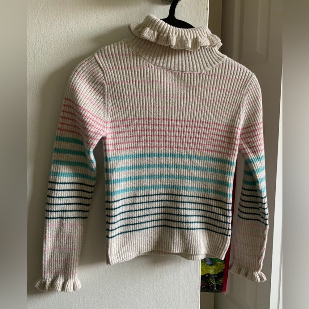Tommy Bahama Girls 2 Piece Sweater Skirt Set Striped Cream Pink Teal Size 5-6 - Picture 2 of 5